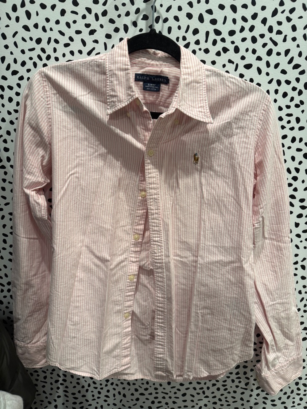 Ralph Lauren Light Pink Striped Button-Up Dress Shirt Slim Fit Size 6